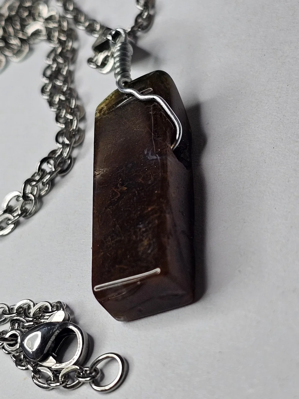 Men's/Women's Brown Stone Pendant Necklace - Silver Chain